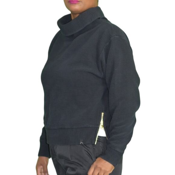 Varley Simon Sweatshirt Black Ottoman Rib Boxy Turtleneck Side Zip Size Medium - Picture 6 of 14